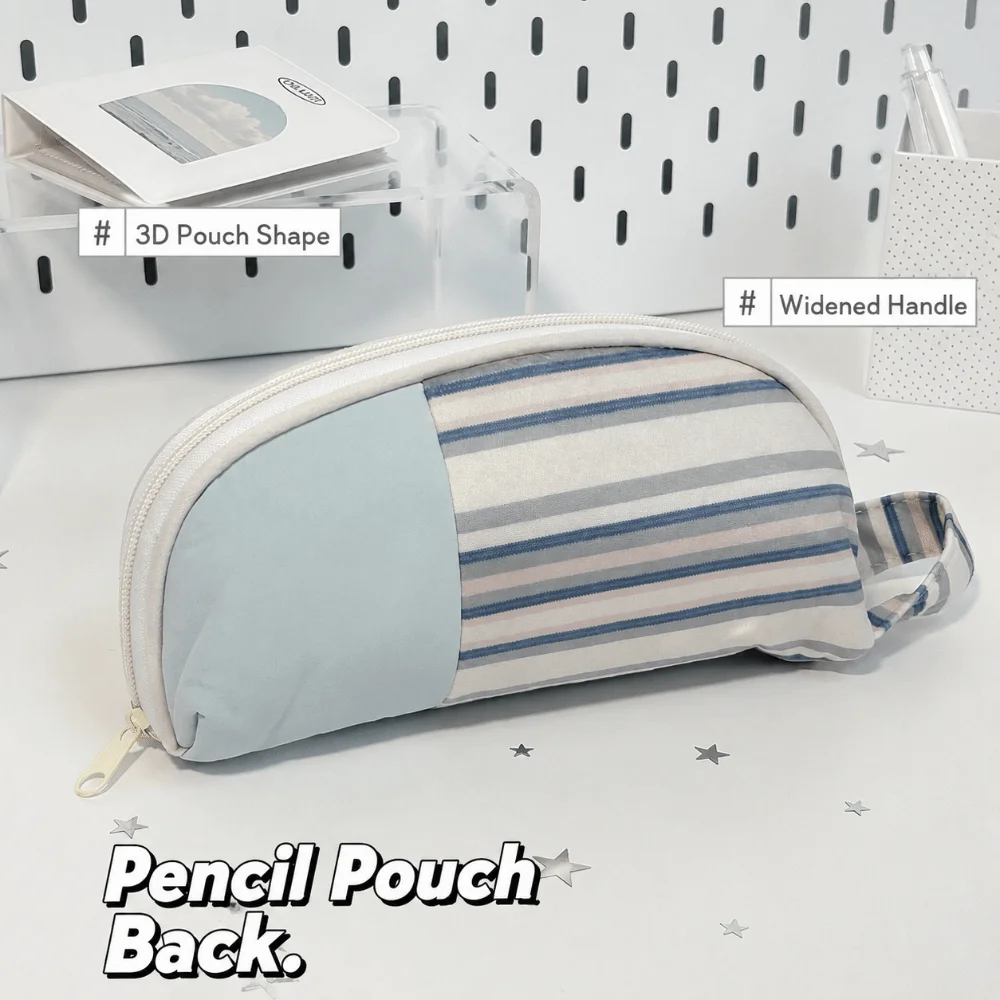 Ins Stripe Patchwork Pencil Case Large Capacity Multi-compartment Pencil Pouch Shell Shape Handheld Stationery Bag Studnets