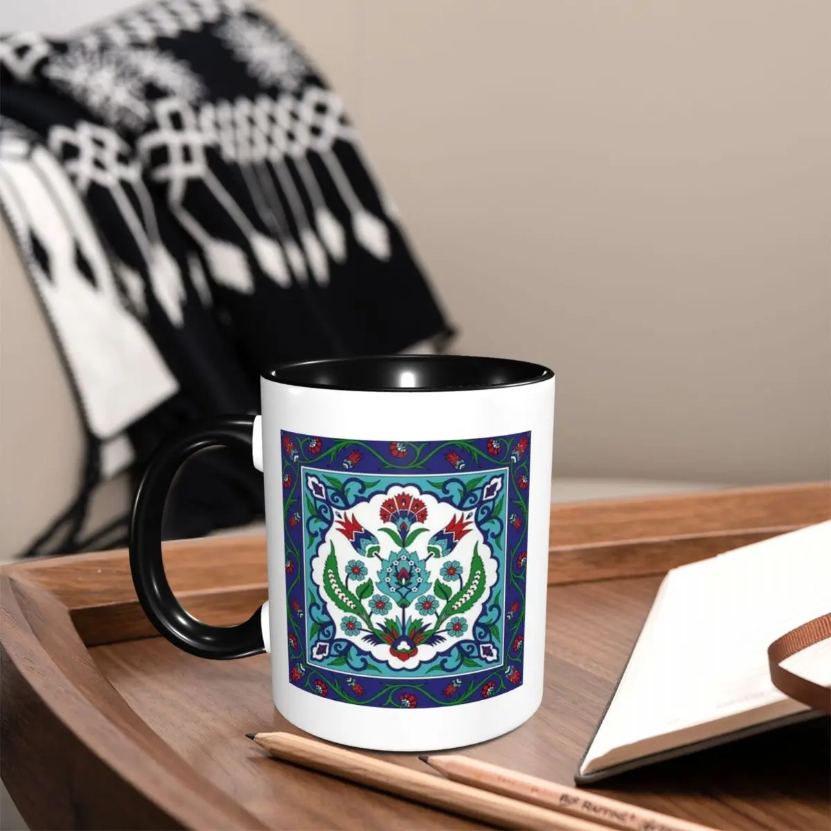 Turkish Tile Pattern Vintage Iznik Cer Mug Funny Ceramic Coffee Cups Tea Mugs Milk Cup Drinkware Gift for Woman Man
