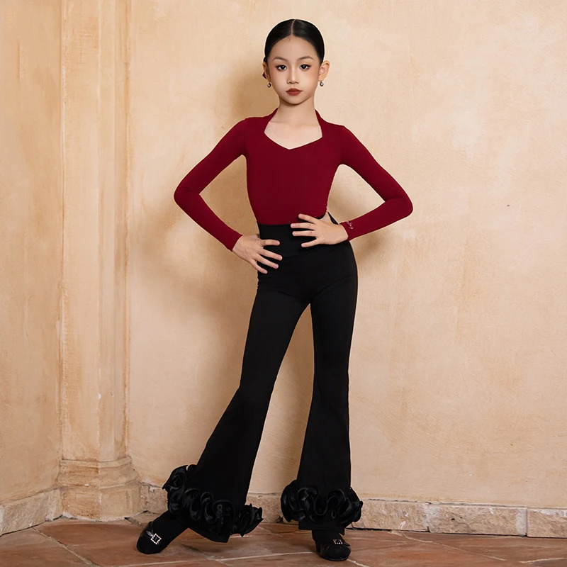 Children'S Ballroom Dance Clothes Girls Latin Top Horn Modern Dancing Pants Kids Rumba Samba Latin Dance Costumes DW10303