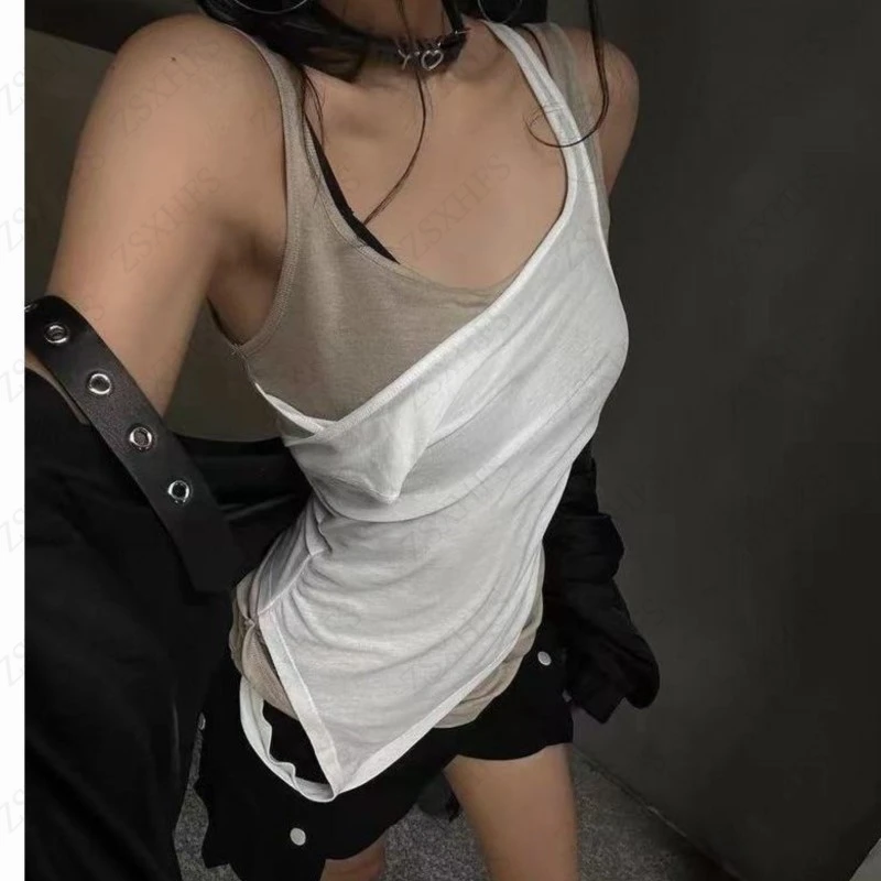 

Y2k Sexy Halterneck Tank Tops Autumn Women Clothes Vintage False two-piece Camis Gothic Sweetwear Punk Kpop Harajuku Crop Tops