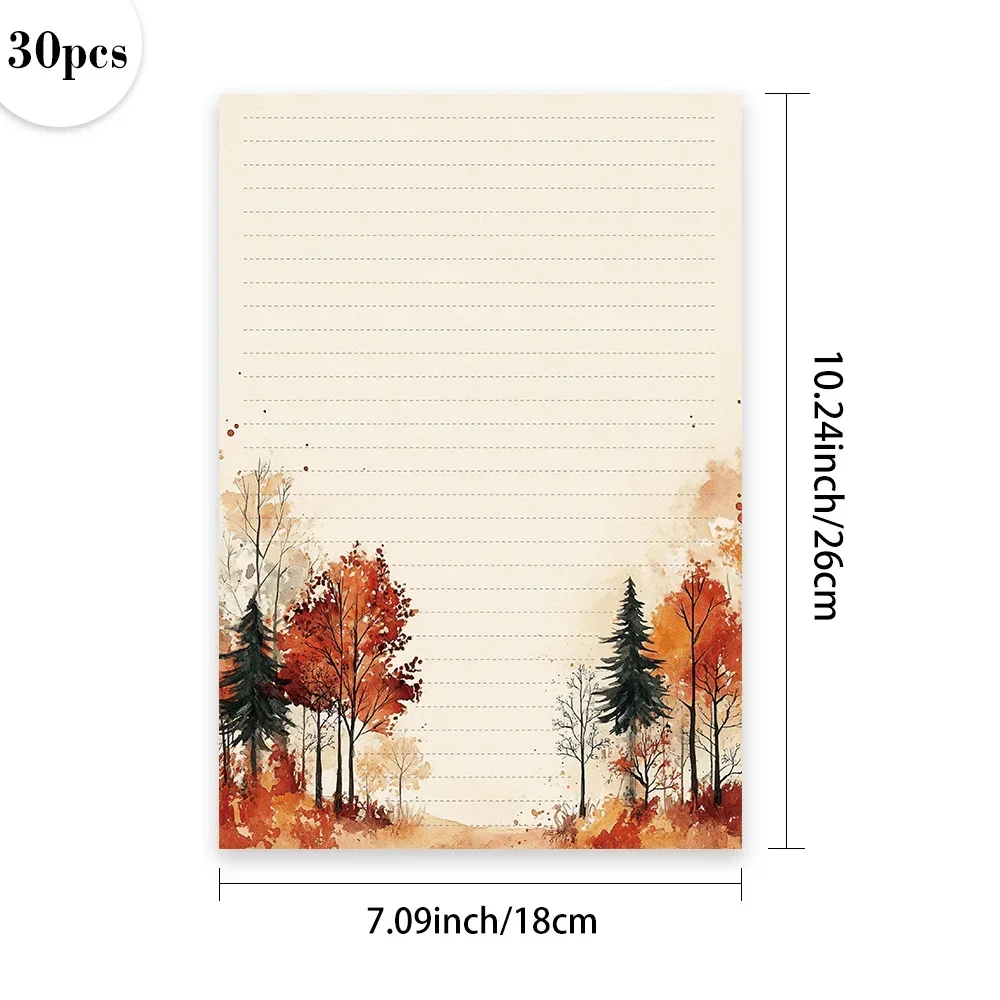 30 Sheets, B5 Autumn Watercolor Forest Themed Writing Paper, Lined, No Glue, Perfect For Notebooks, Memos, And Stickers