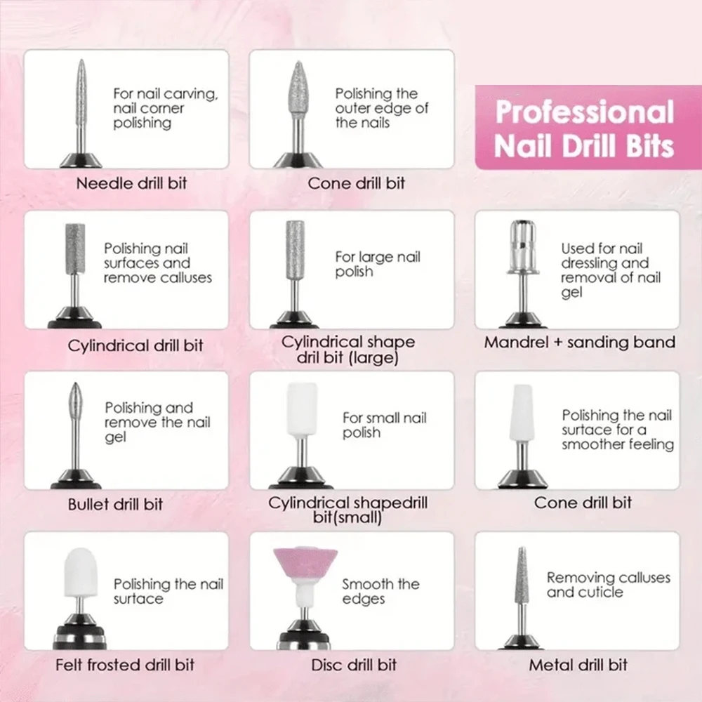 Elektrische Nagel Bohrer Professionelle Nagel Polieren Maschine Mehrere Gänge Geräuscharm Nägel Sander Datei Set Für Maniküre Salon Werkzeuge – Detail 3