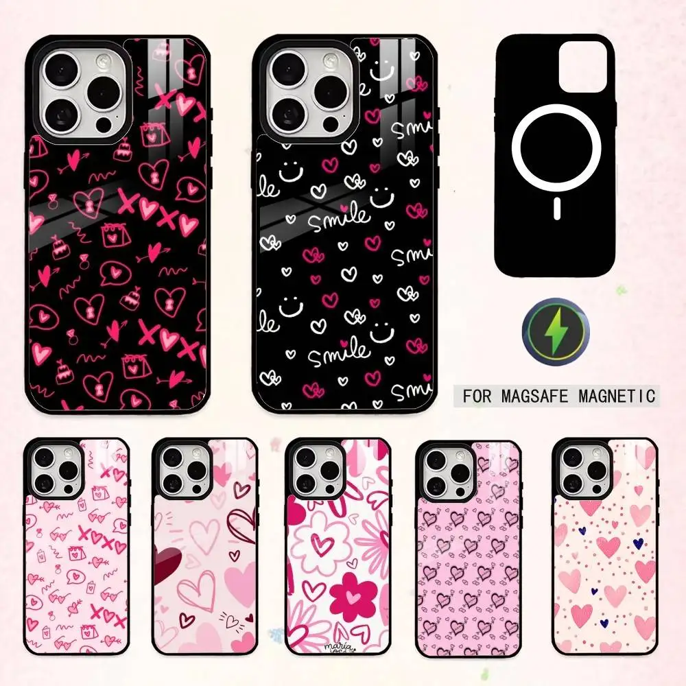 

C-Cute P-Pink Love Heart Phone Case For iPhone17,16,15,14,13,12,11 Plus,Pro Max Magnetic For Magsafe Wireless Charging