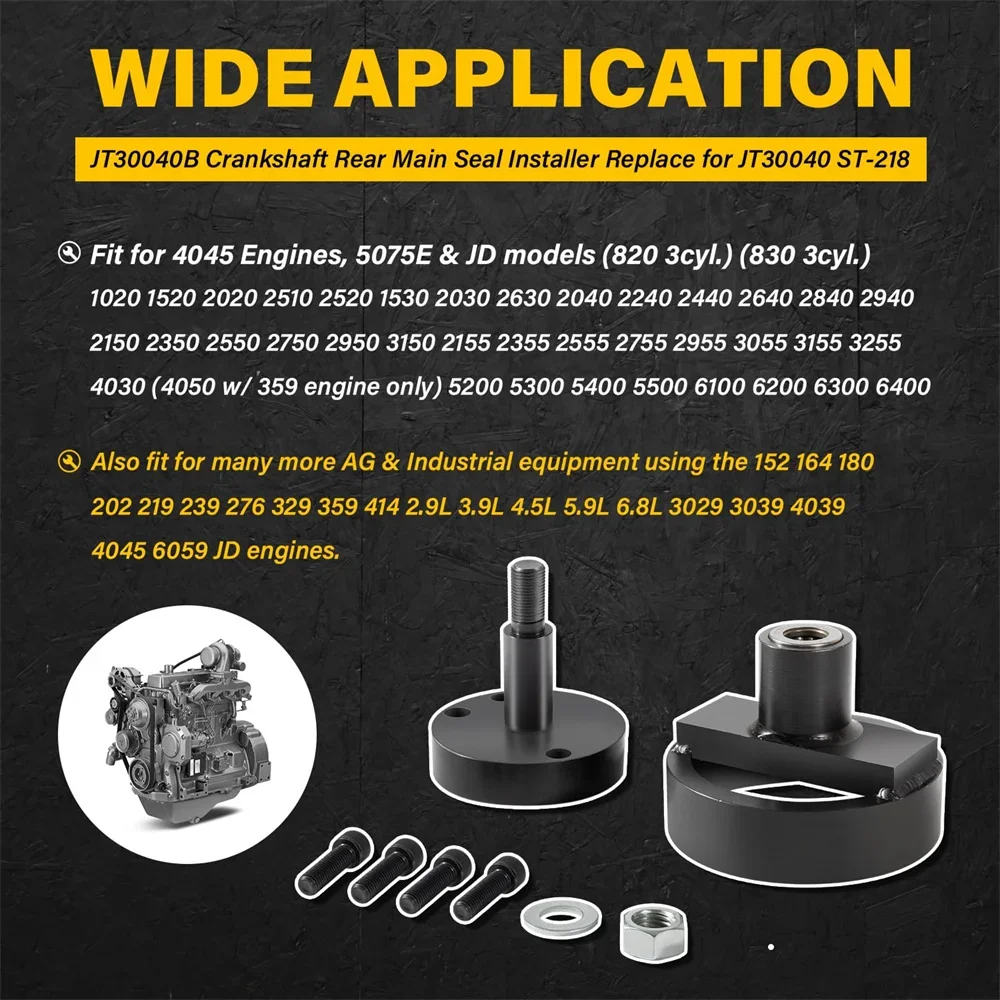 JT30040B ติดตั้งซีลหลักของเพลาข้อเหวี่ยงด้านหลังตัวติดตั้งซีลสำหรับ John Deere 152 164 180 202 219 239 329 359เครื่องมือติดตั้งเครื่องยนต์414สำหรับ ST-218