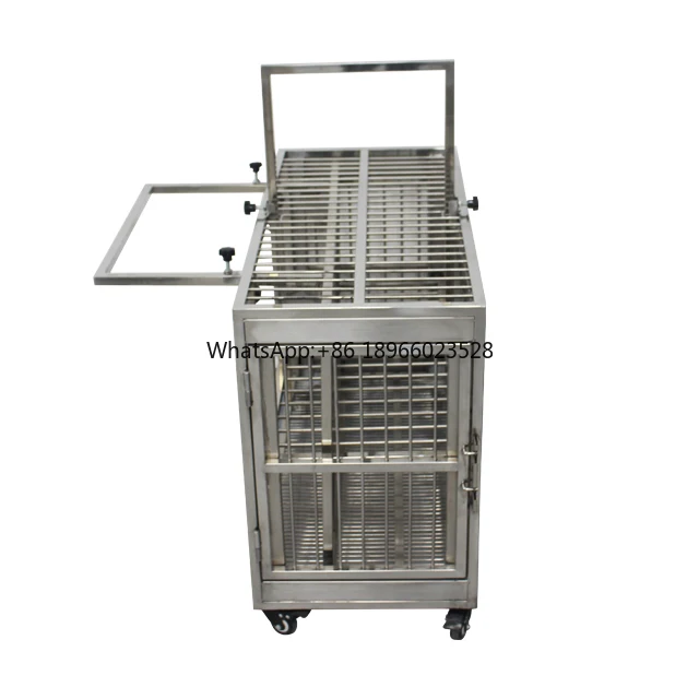 Manufacturer sales high quality easy fold 304 stainless steel strong and heavy duty thicken square  dog veterinary cage  toilet