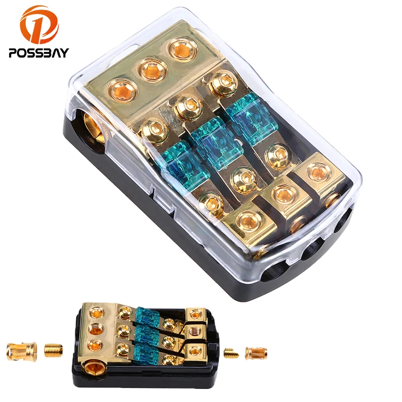 POSSBAY 30A/60A/80A/100A/150A 1 in 3 Out Car Boat Vehicles Stereo Audio Fuse Holder Fuse Box Fuseholder Crystal  Interior Parts