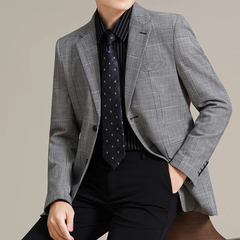 

Houndstooth Blazer Hombre Korean Luxury Clothing Single Breasted Mens Casual Blazers Jacket Slim Fit Long Sleeve Suit Coats Man