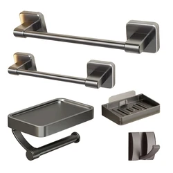 Gray Bathroom Hardware Accessories Set Punch Free 30-60cm Towel Rack Toilet Paper Roll Rack Soap Dish Coat Hook DIY 4 Piece Sets