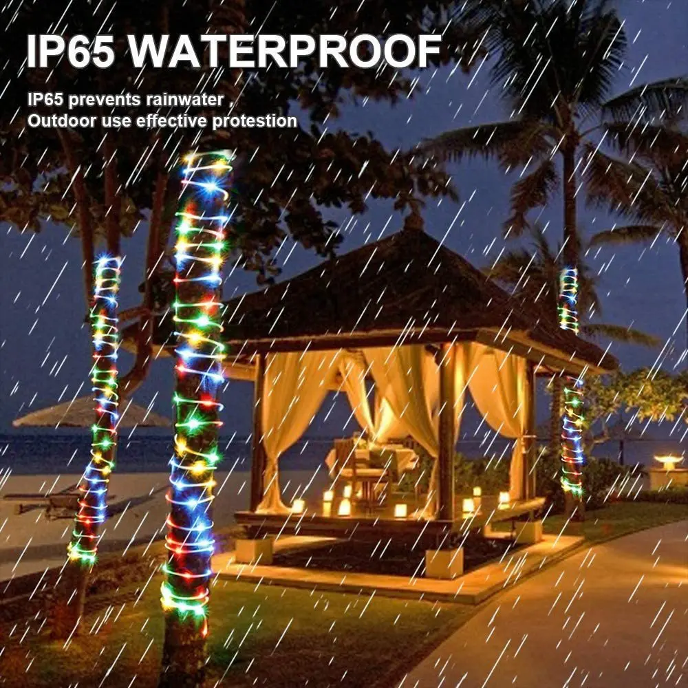 Outdoor Solar-Powered 120 LED Rainbow Tube Light Strip 12-Meter Neon Tube Decorative Fairy Light Waterproof for Garden Use