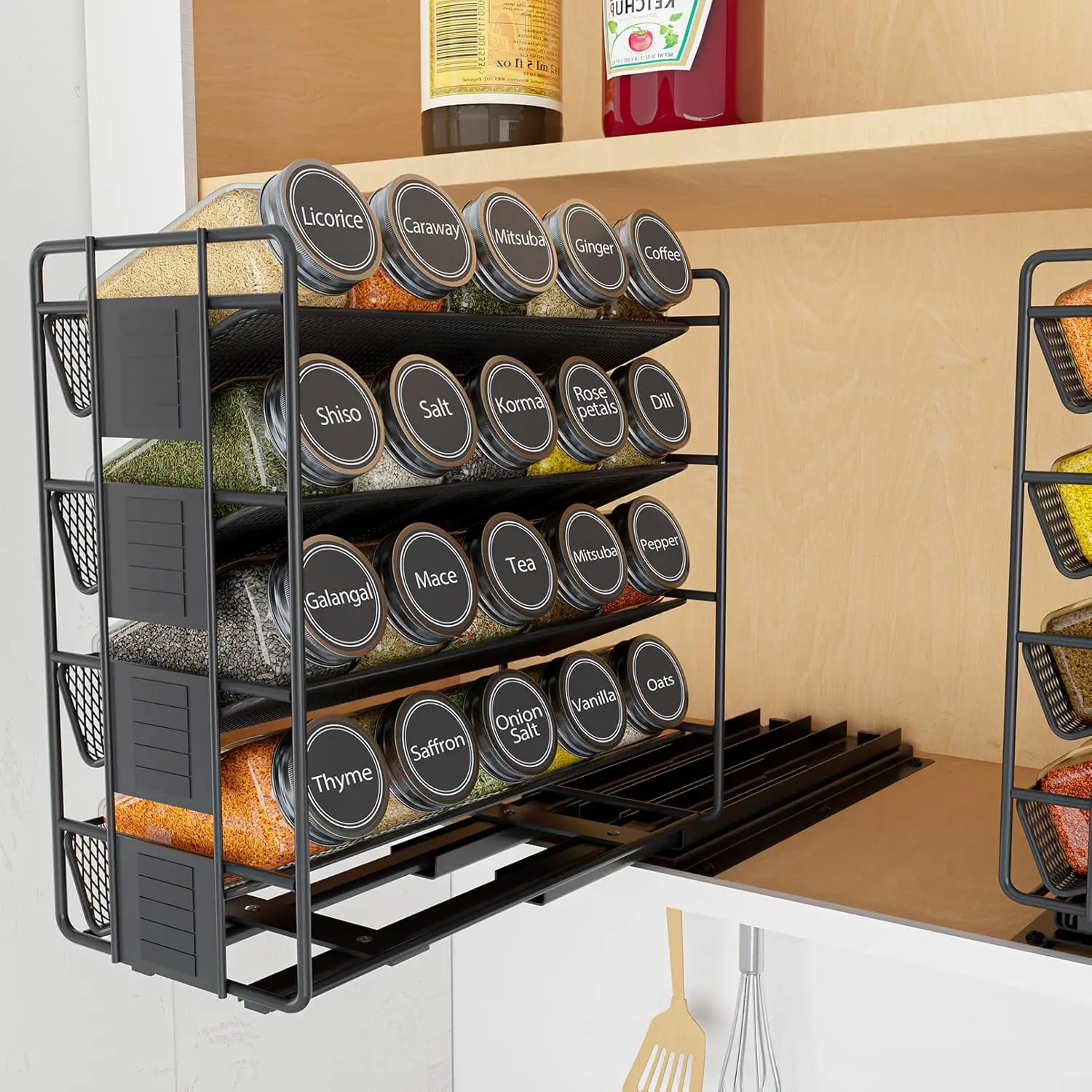 

Pull Out Spice Rack Organizer with 20 Jars, Heavy Duty Slide Out Seasoning Organizer for Kitchen Cabinets