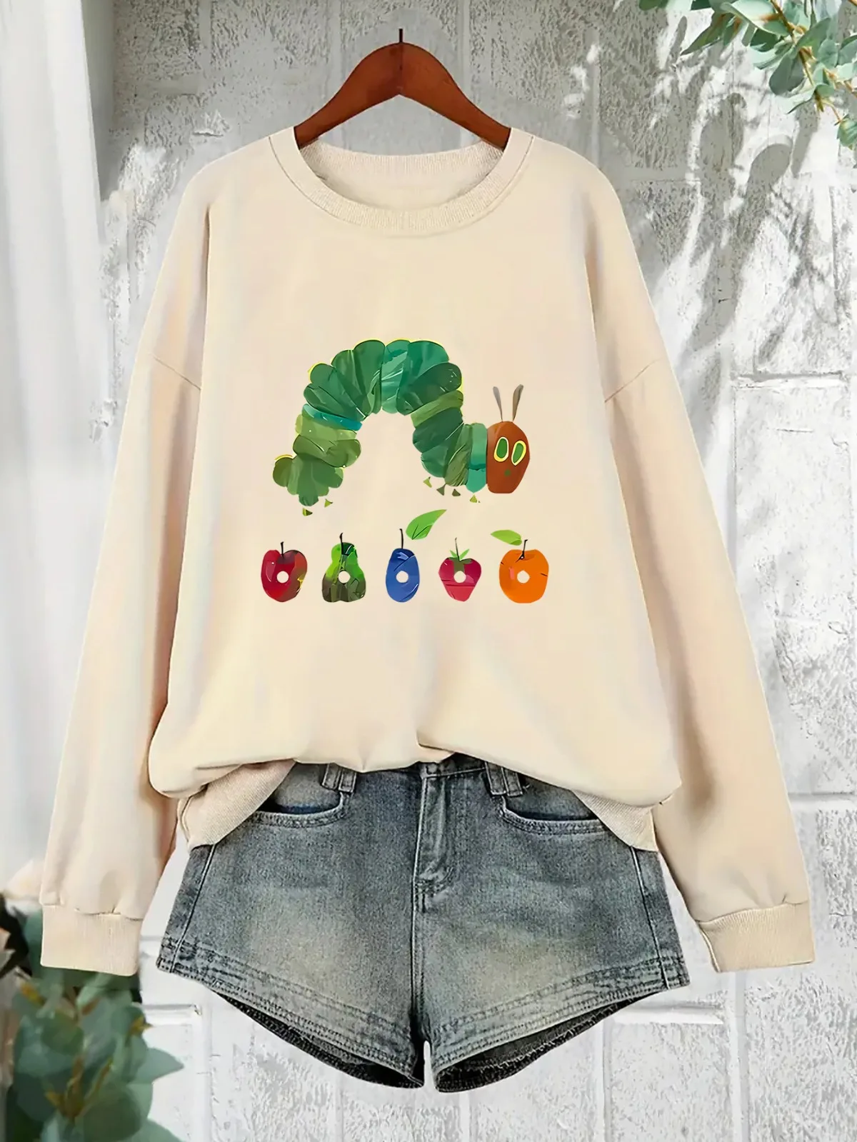 Damenmode Caterpillar Print Rundhals-Hoodie Lässiger Pullover Bequemes Weihnachtsgeschenk Langarm-Top Kleidung Damen