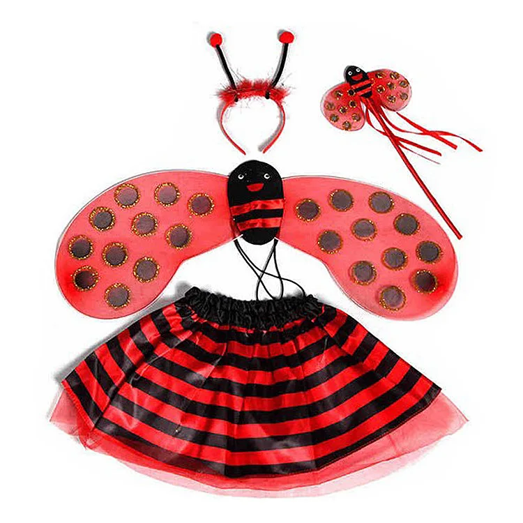 Children Performance Kostuum Dance Bee Wings Angel Ladybug Vierdelig Set Gele Performance Kostuum Rekwisieten