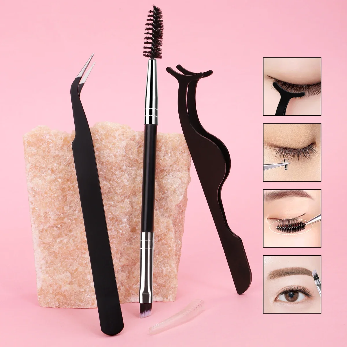Juego de herramientas para pestañas de 3 uds con caja de almacenamiento, herramienta de asistencia para pestañas postizas y cepillo para pestañas, utilizado para peinar y injerto de pestañas