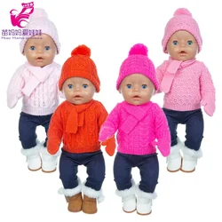 43 cm baby doll clothes crochet sweater 18 inch girl doll winter clothes set scarf hat gloves new year apparel for dolls