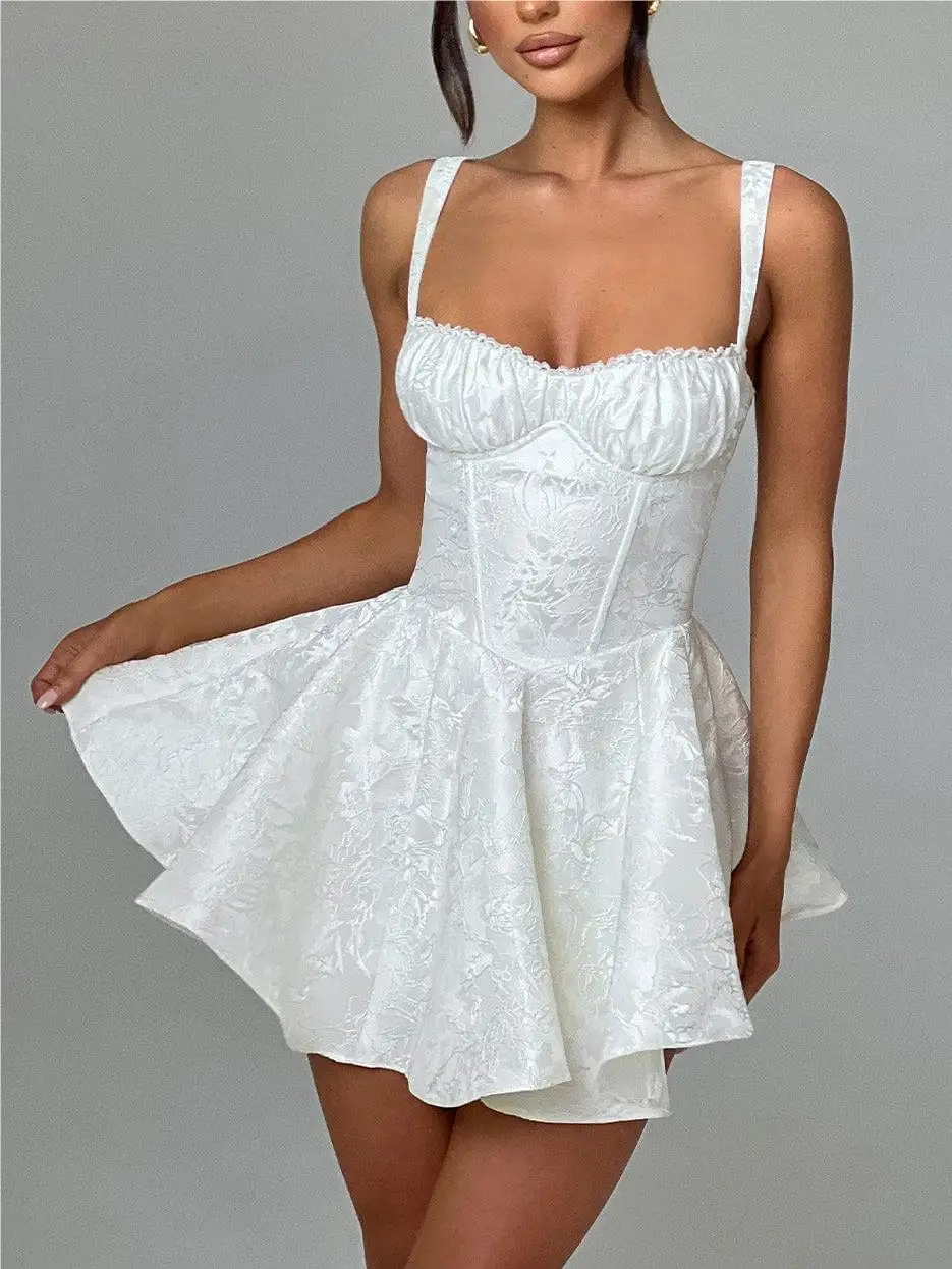 Birthday dresses luxury Summer clothes 2024 mini white lace dress evening party dresses jacquard ruffle embroidery dress elegant