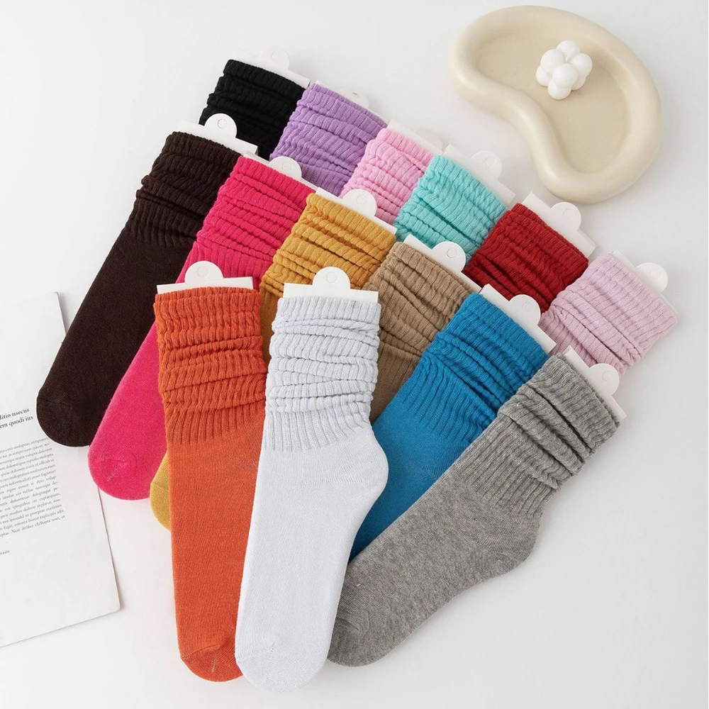 Chaussettes mi-longues plissées pour femmes, chaussettes à bulles Lolita, confortables, non boulochage, polyvalentes, automne, 1 paire