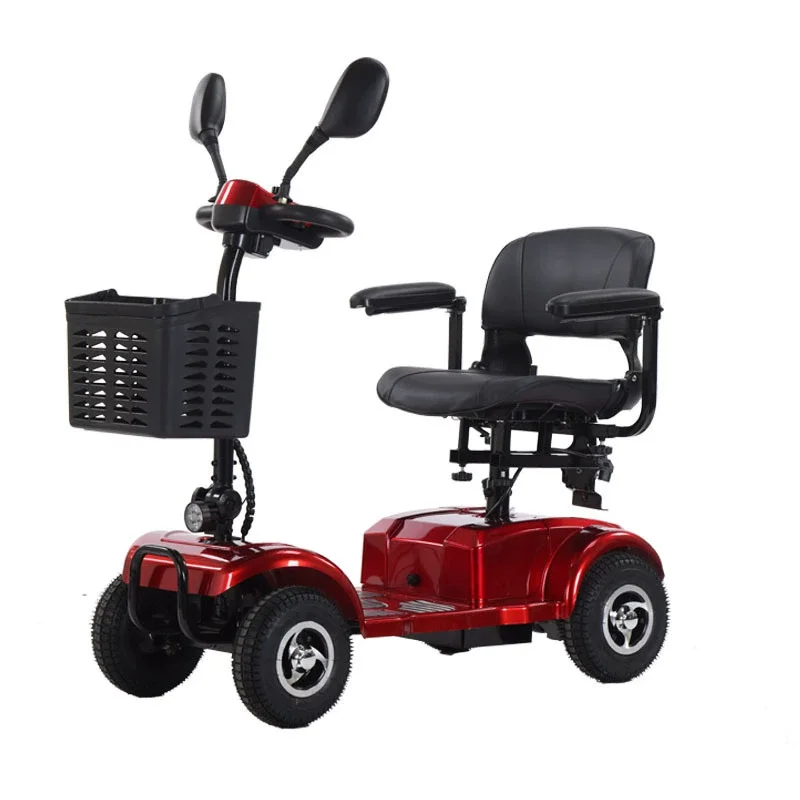 New Brushless Lead-acid/Lithium 4-wheel Electric Mobility Scooter for Disabled Adults/Elderly Electromagnetic Brake Foldable