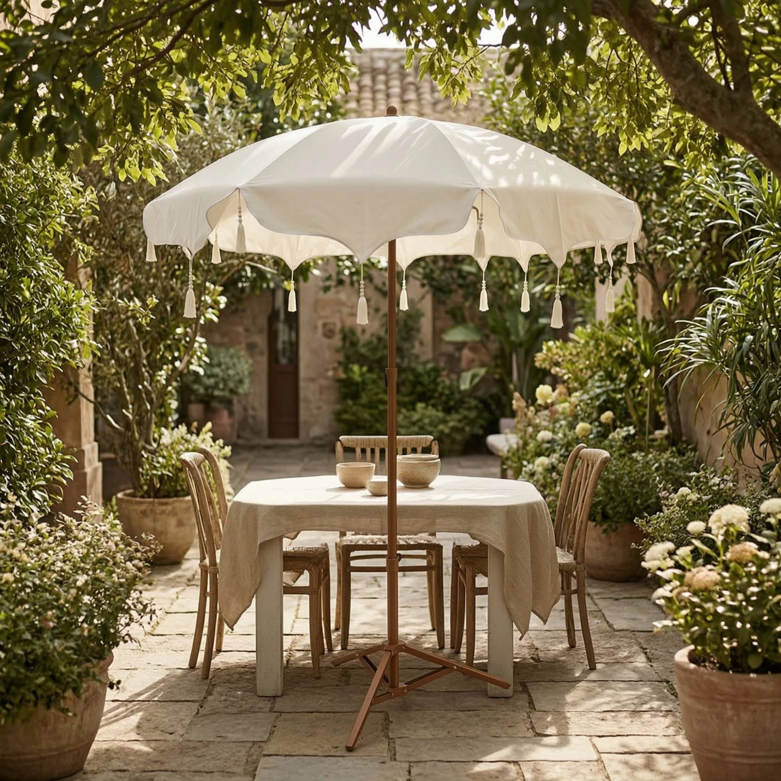 Sunshade with Tassels Fringed Tassel Fringe Umbrella Scalloped Sunshade Wavy Garden Umbrella with Tassels Sun Protection