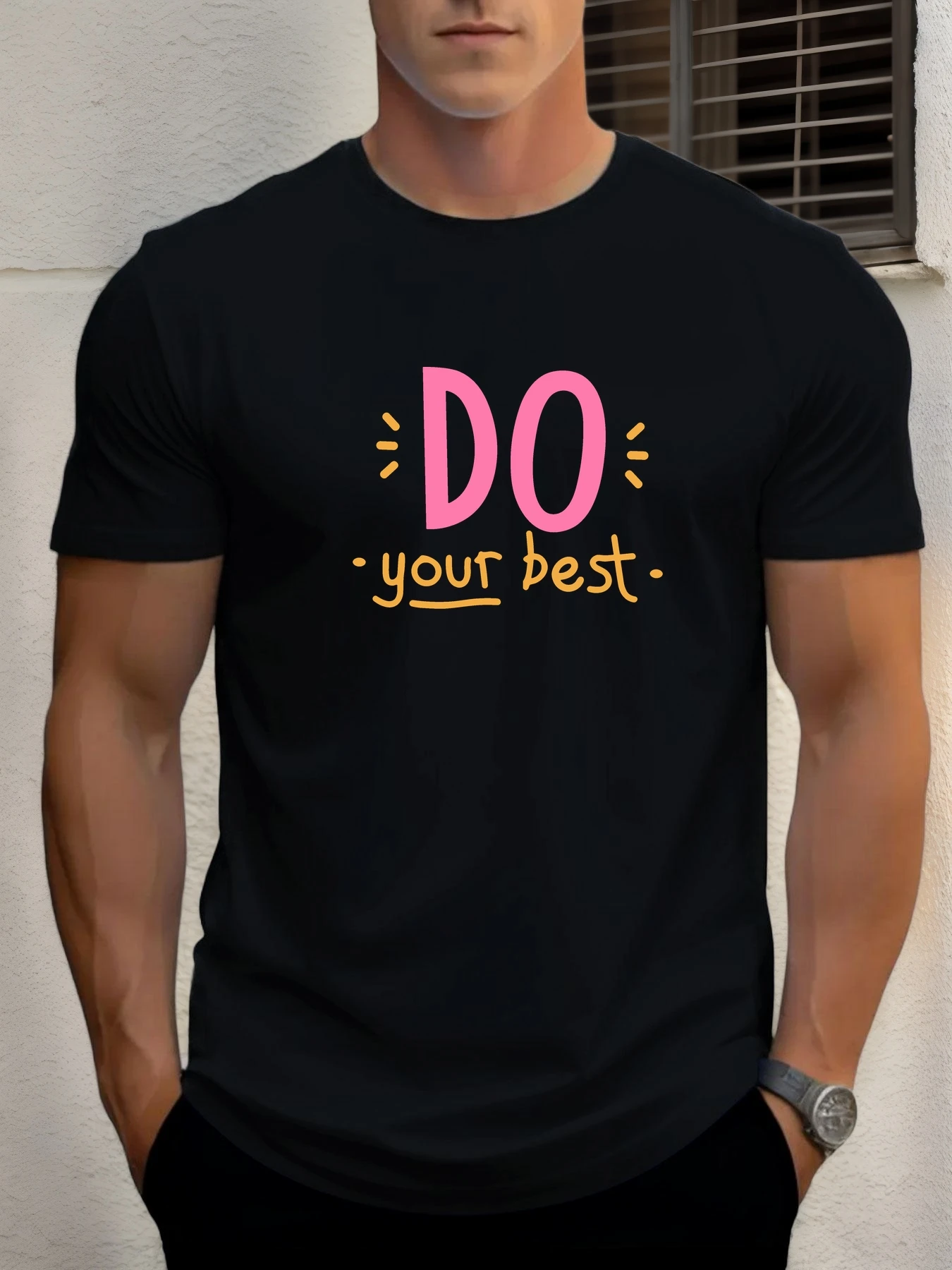 

Man Short Sleeve T-shirt DO YOUR BEST Print Summer Round Neck Oversized Tee Casual Fashion High Quality Clothing