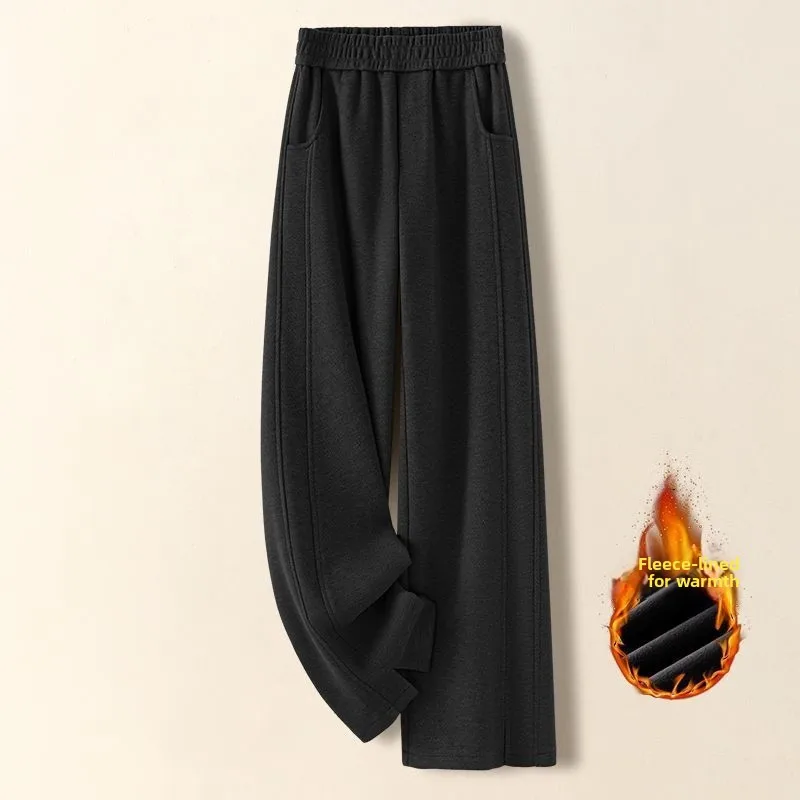 

Extra Large Size Men's Woolen Fce Lined Thi Straight Leg Pants Winter Warm Casual Trousers Classic Plaid Design