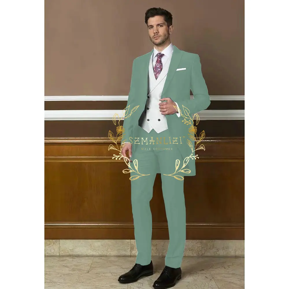 Italia jas pria berekor 3 potong setelan pernikahan untuk pria pengiring pria Set (jaket + celana + rompi) Slim Fit pengantin pria kostum Homme