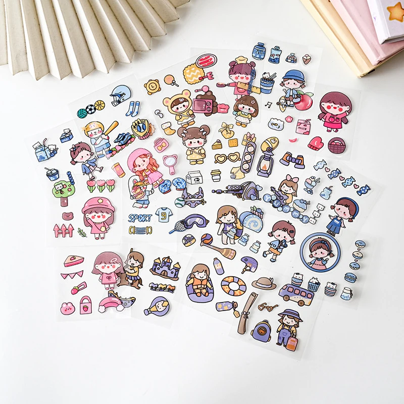 10/20/50Pcs Cute Cartoon Patterns PVC Stickers Waterproof Transparent Notebook Water Bottle Scrapbook Decoration Stickers