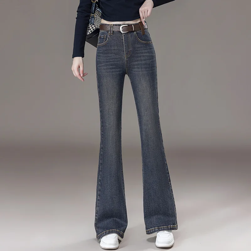 

Spring and Autumn Fashion Denim Blue Flared Pants Long Trousers Korean Style Women's Slim Fit Slimming Bootcut Pants Trendy