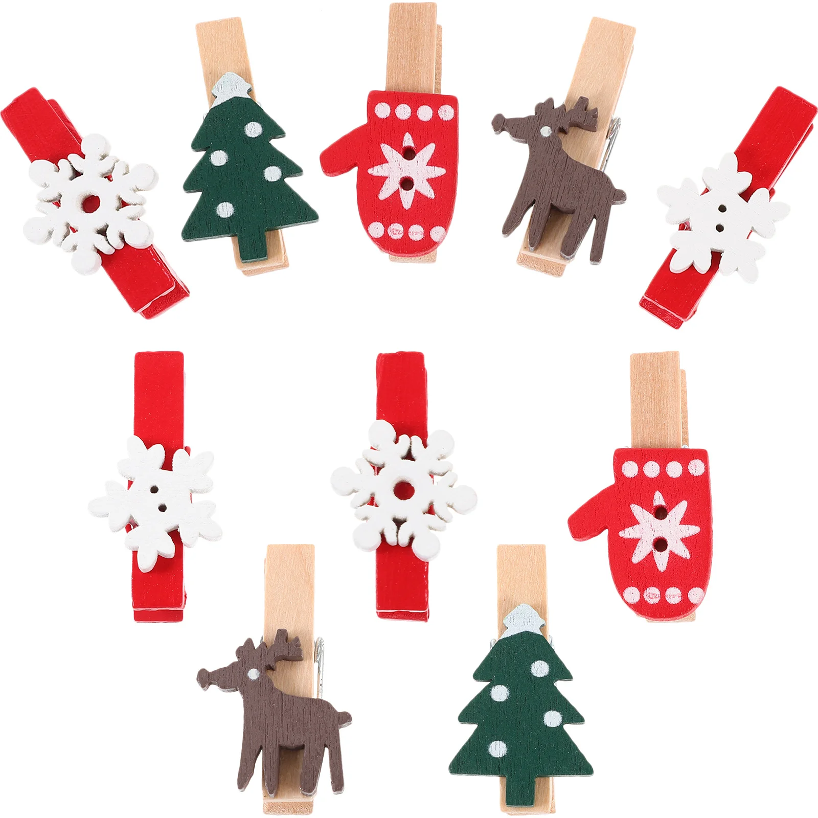 

125Pcs Christmas Photo Clips Wooden Memo Holder Cartoon Mini Clothespins Xmas Decorative Clips Christmas Wooden Pegs
