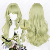 Mobius Cosplay Wig 80cm Long Pale Lime Green Curly Wigs Heat Resistant Synthetic Hair Halloween Party