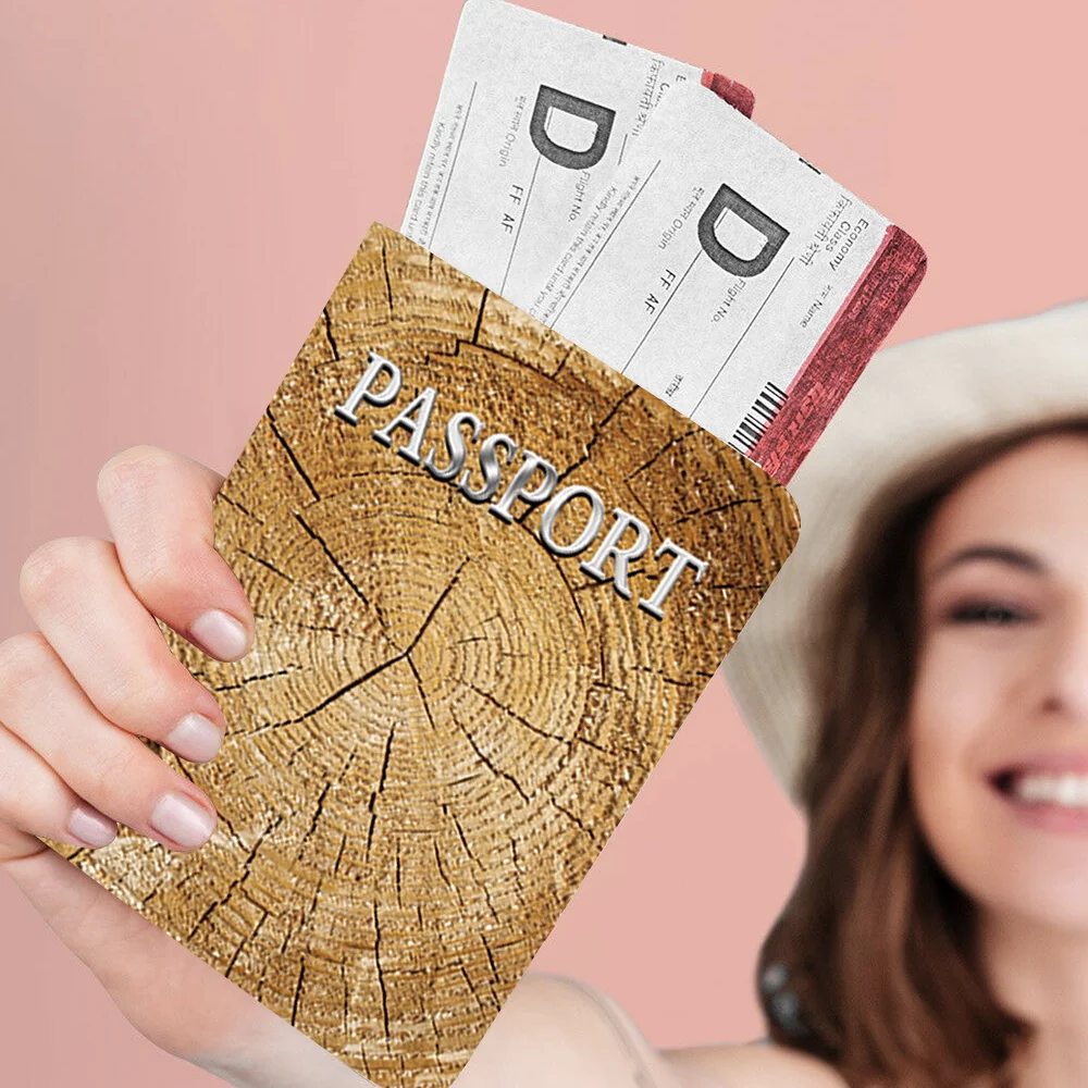 New Women Leather Passport Cover Air Tickets for Cards Travel Passport  Sleeve Wallet Credit Card Holder Case Wood Pattern