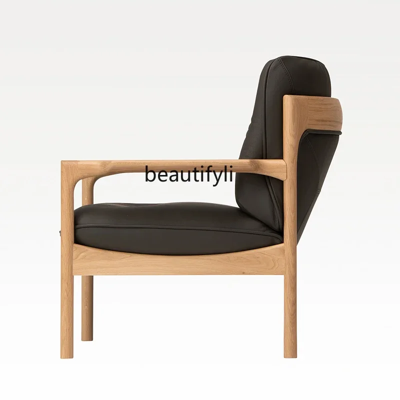 Nordic single sofa chair log study living room balcony leisure all solid wood sofa