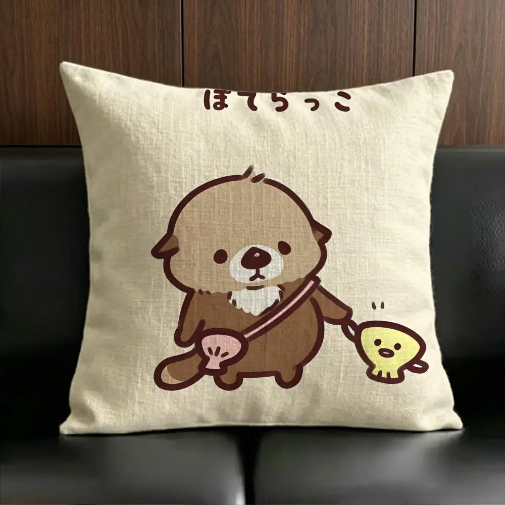ANIME L-Little sea otter Cushion Cover Anti-dustmite Pillowcase Invisible zipper silky short plush Sofa cushion cover