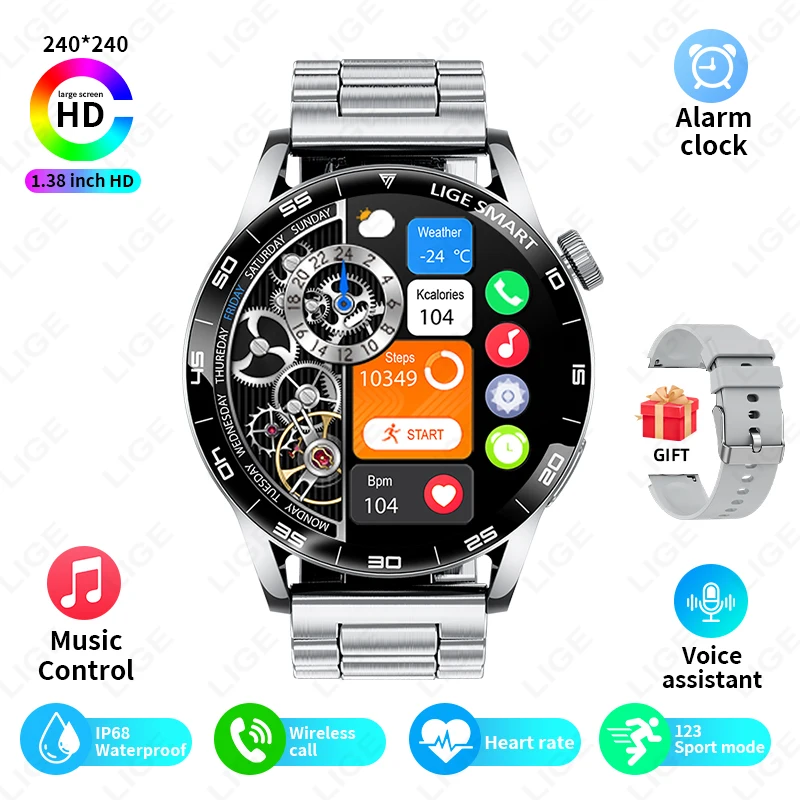 Origineel LUIK Smart Watch Draadloos bellen Weersverwachting Magnetisch opladen Waterdichte muziekbediening Heren smartwatch Android IOS
