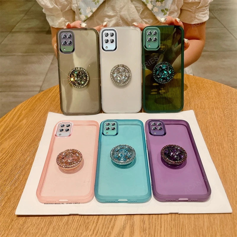 Per Samsung Galaxy A12 4G 5G A22 A13 custodia morbida in Silicone trasparente supporto diamantato in metallo di lusso A 12 22 13 custodia protettiva per supporto