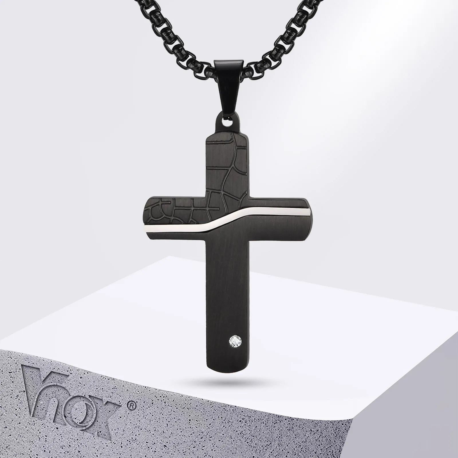 

Vnox Personality Cross Pendant Necklaces for Men,Bold Thicken Stainless Steel Map Texture Cross Necklaces,Christ Religion Collar