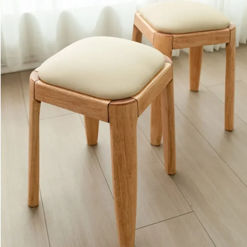 Rubberwood Bread Stool Stackable Dining Seat Anti-Collapse Makeup Bench Stain-Resistant Table Chair  Durable Construction Stool