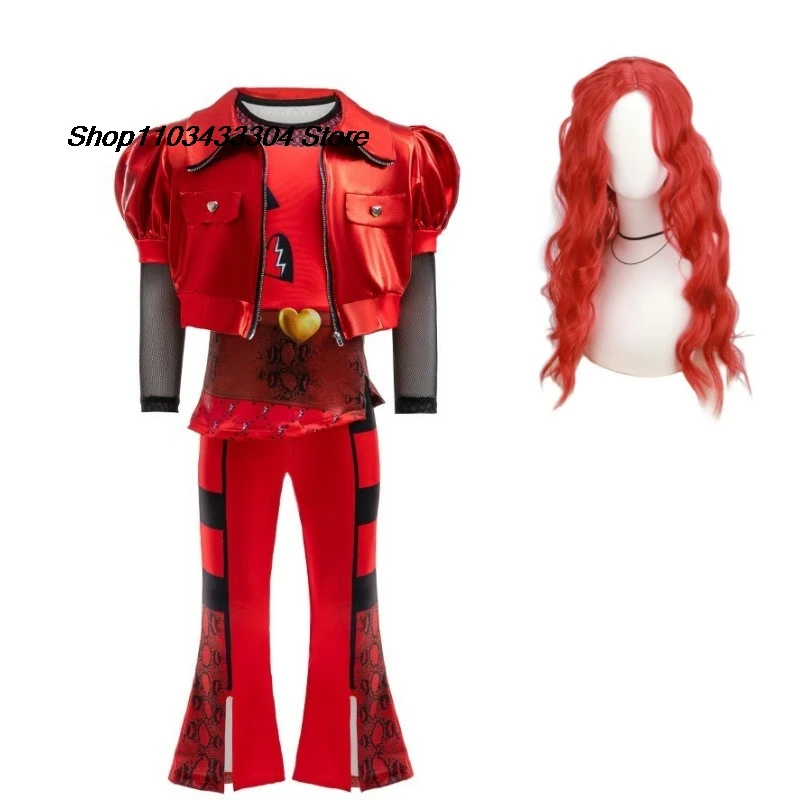 

2024 new girl Halloween role-playing clothing 4-12 year old children girl makeup dance red movie, the same dress set+wig