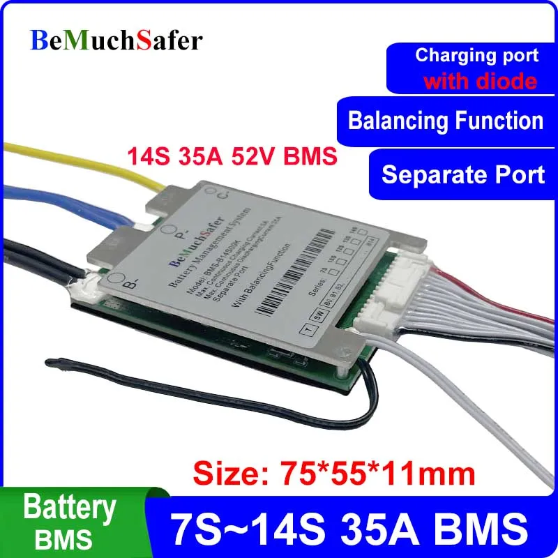 BeMuchSafer 13S 14S 30A 35A Batterie BMS 7S 10S 12S 35A BMS 24V 36V 43,2 V 48V 52V PCM Mit Ausgleich Funktion für DIY E-Bike