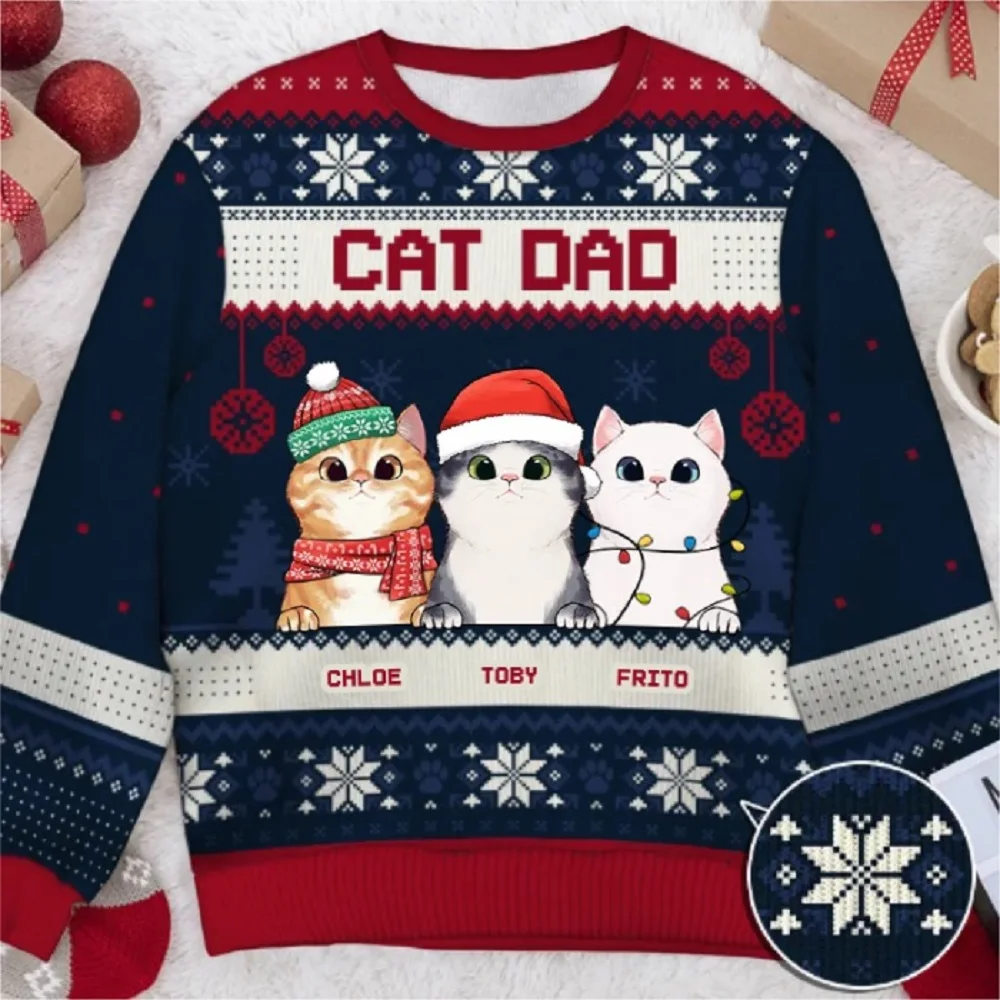New Autumn Winter Ugly Christmas Pullover Funny 3D Cat Dog Printed Sweatshirt Fashion Unisex Long-sleeved Party Tops