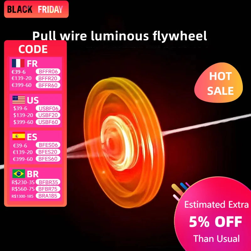 Luminous Stay Wire Flywheel Whistle Gyroscope Spinning Wheel Toy Colorful Novelty Children's   Flywheel Pull Flash Gyroscope