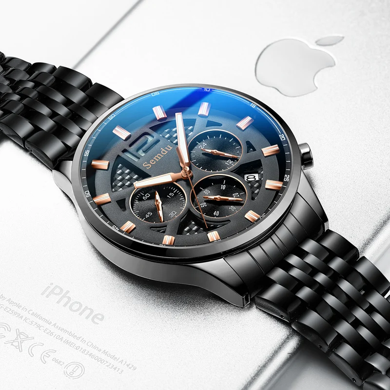 Semdu Men's Business Fashion Sports Style Multi-function Large Dial Men's Quartz Watch 5ATM Waterproof Great Gift Item