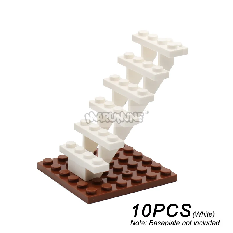 Marumine 10 Stück Treppenhaus-MOC-Steine, 7 x 4 x 6 Haustreppen, gerade offen, 30134 Stufen, Leiter, modular, My City-Baustein-Partikel