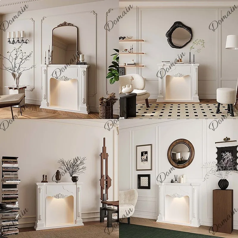 French Cream Style Fireplace Cabinet Living Room Decorative Sideboard Entryway Vintage Retro Storage Cabinet