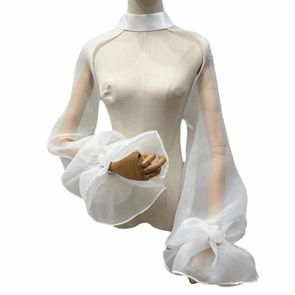 

Puffy Bridal Sleeves Long Sleeve Transparent Evening Prom Cape Lantern Sleeve High Neck Wedding Arm Sleeves Wedding Bride