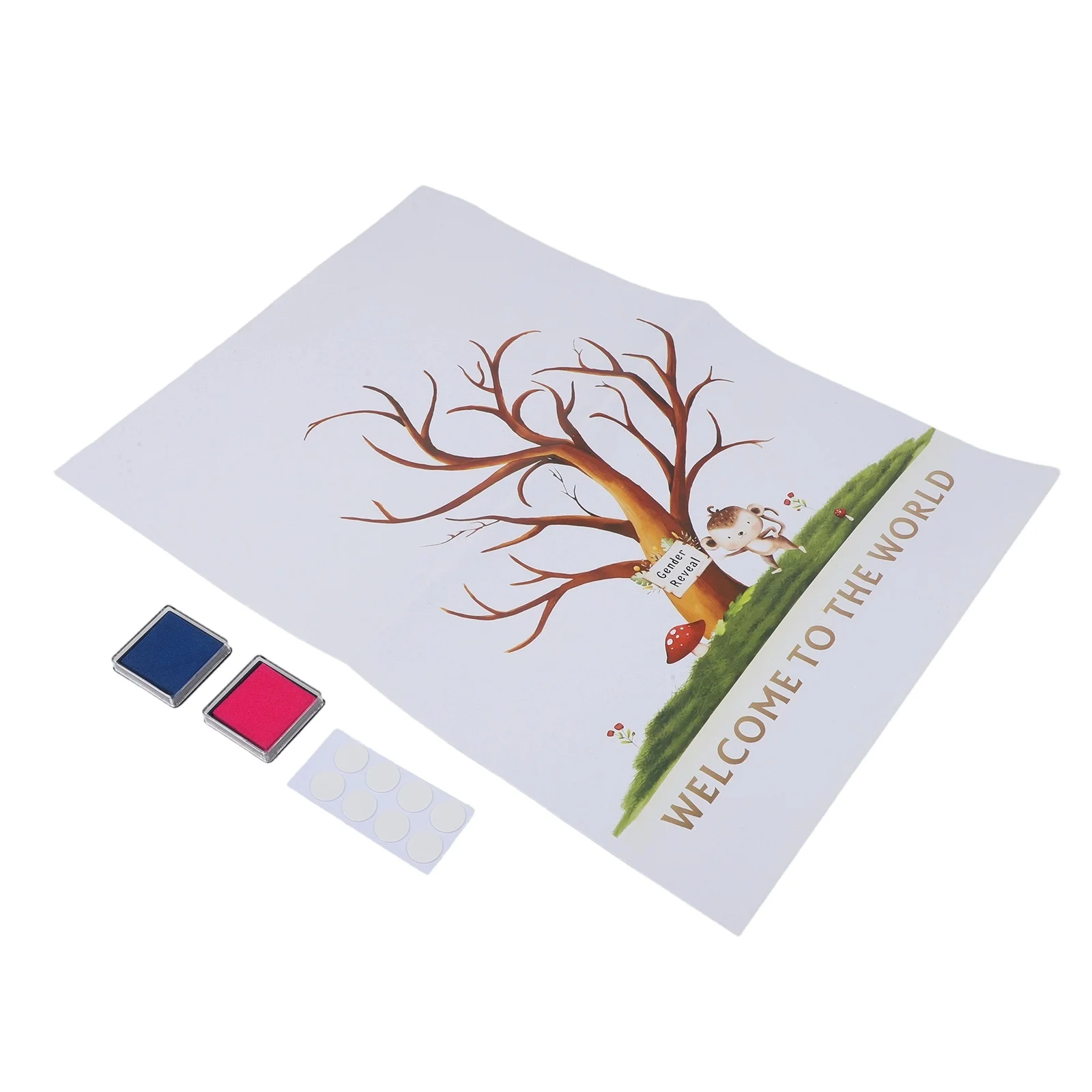 Gender Reveal Fingerprint Tree Canvas Set with Ink Pads for Unique Keepsake and Creative Party Activity 12x165 Inches