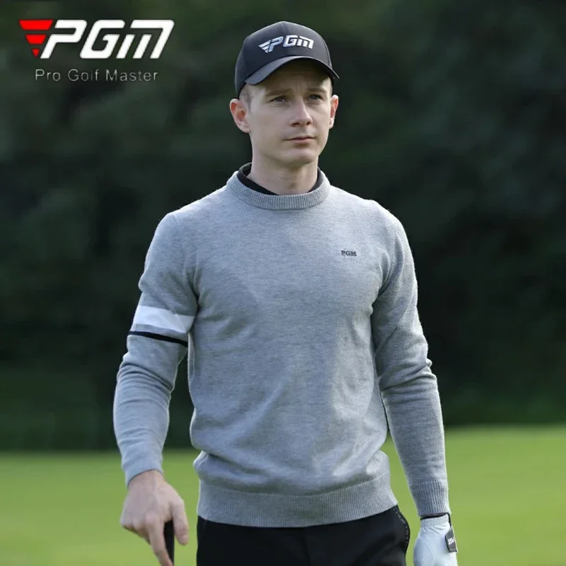 PGM Men Golf T-shirt Male Windproof Keep Warm Golf Sweater Male Round Collar Long Sleeve Pullover Knitted Shirt Wear for Men