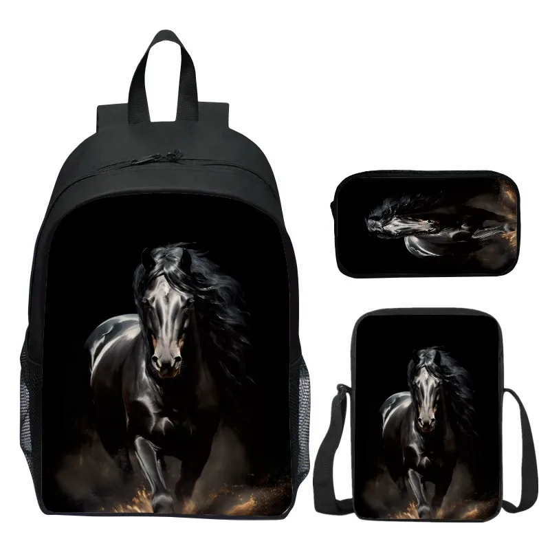 3 pz/set zaino per bambini alla moda con cavallo animale stampato in digitale per borse da scuola per ragazze e borsa per libri da ragazzo