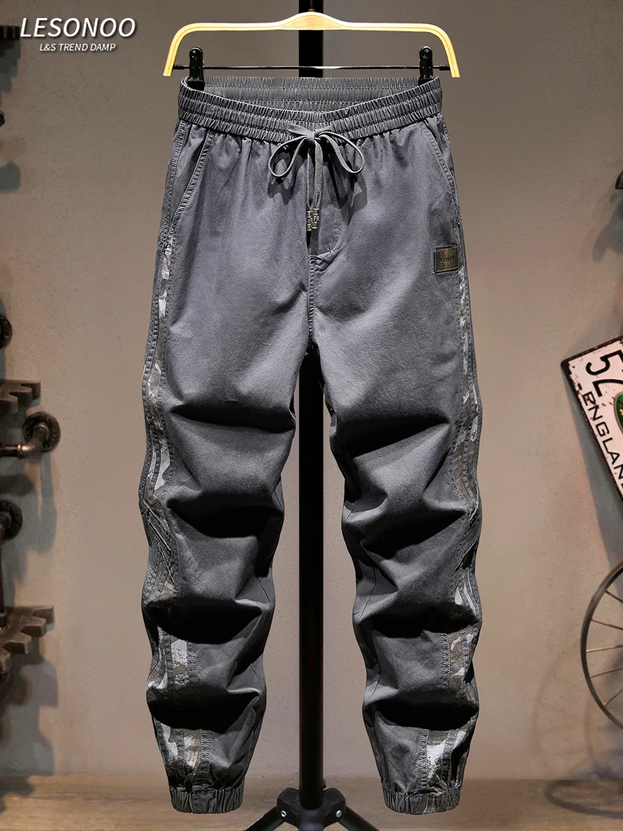 

Trendy Color Blo Casual Pants for Men Loose Fit Elastic Waist Cuffed Faionable Cotton Trousers for Youth Daily Wear