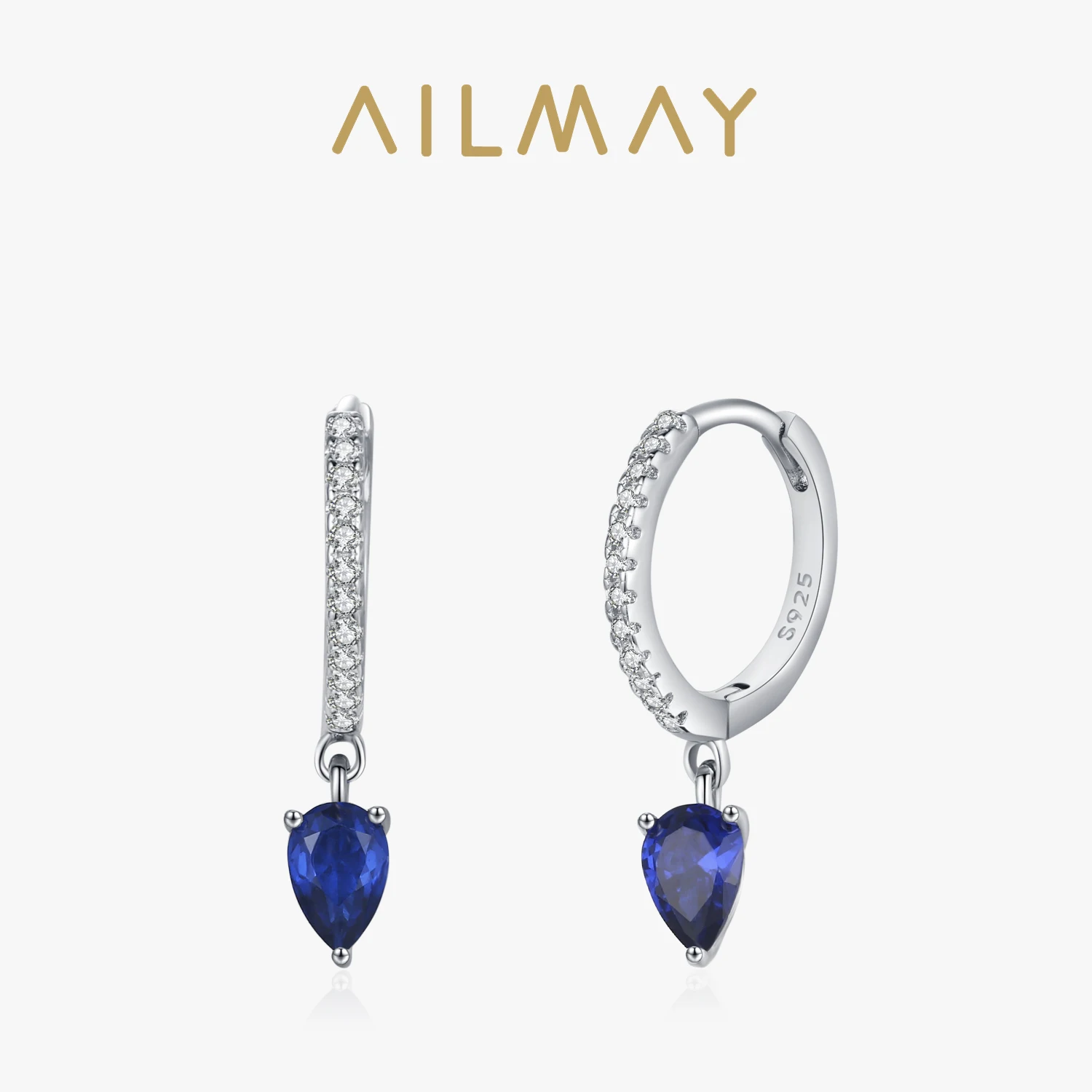 

Ailmay стерлингового серебра 925 пробы, синяя груша, циркон, серьги-подвески для женщин, геометрические серьги, новая модель, изящные ювелирные изделия, свадебный подарок