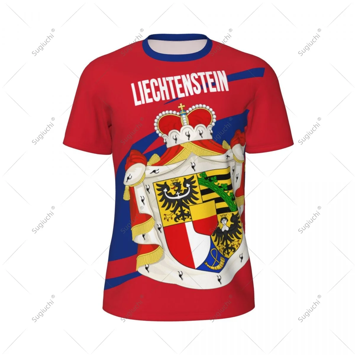 Liechtenstein Flag Men Sports T-shirt Women Tees jersey for Soccer Football Running Bike Tennis Fitness Fans view 2